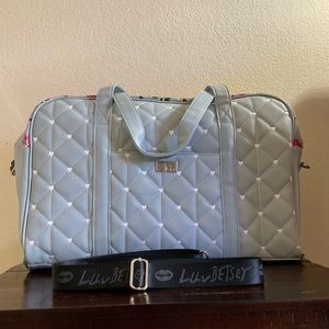 Betsy Johnson Weekender Duffle Bag, Baby Blue with White Hearts &  Roses: NWOT